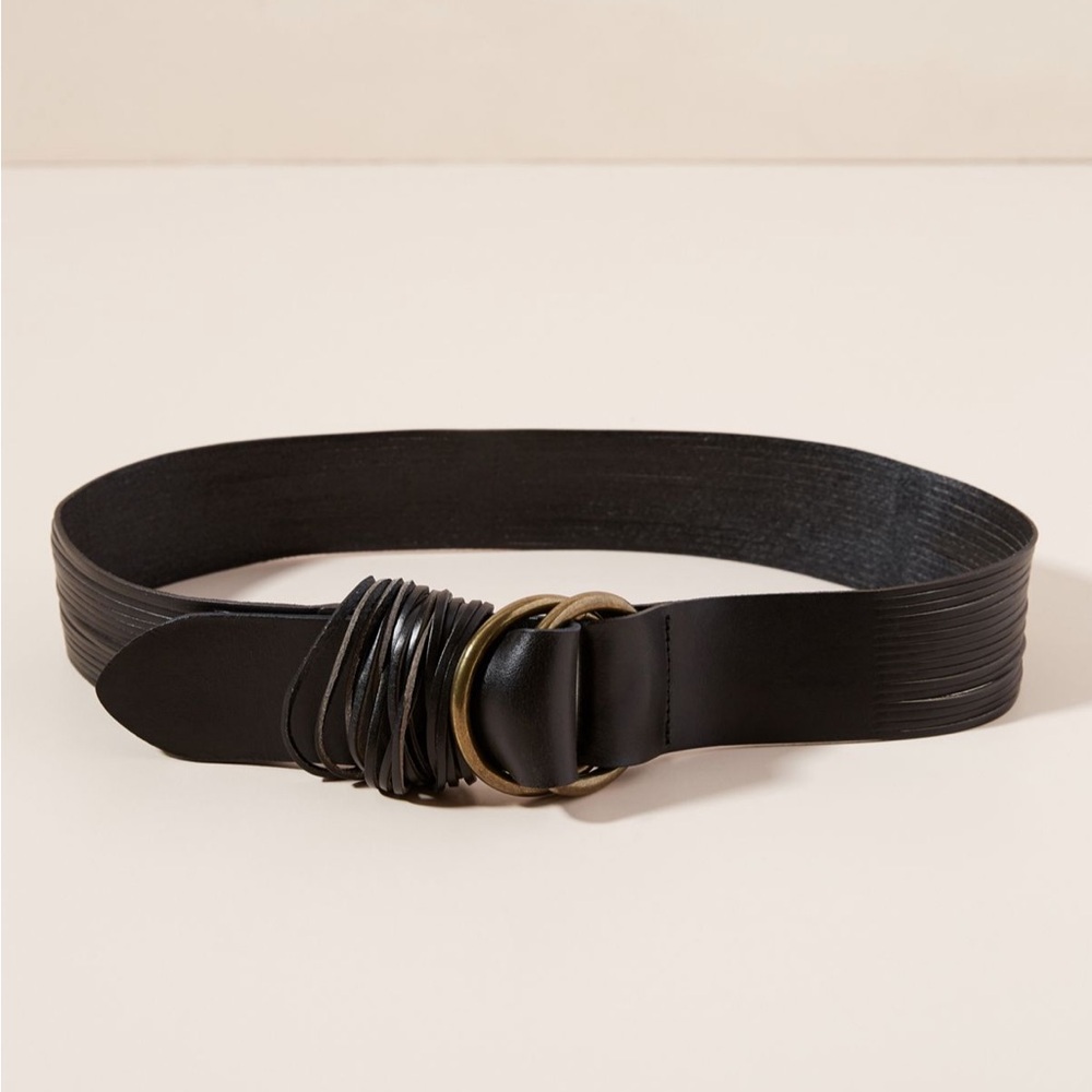 Anthropologie Black Leather Belt with Gold Accents
